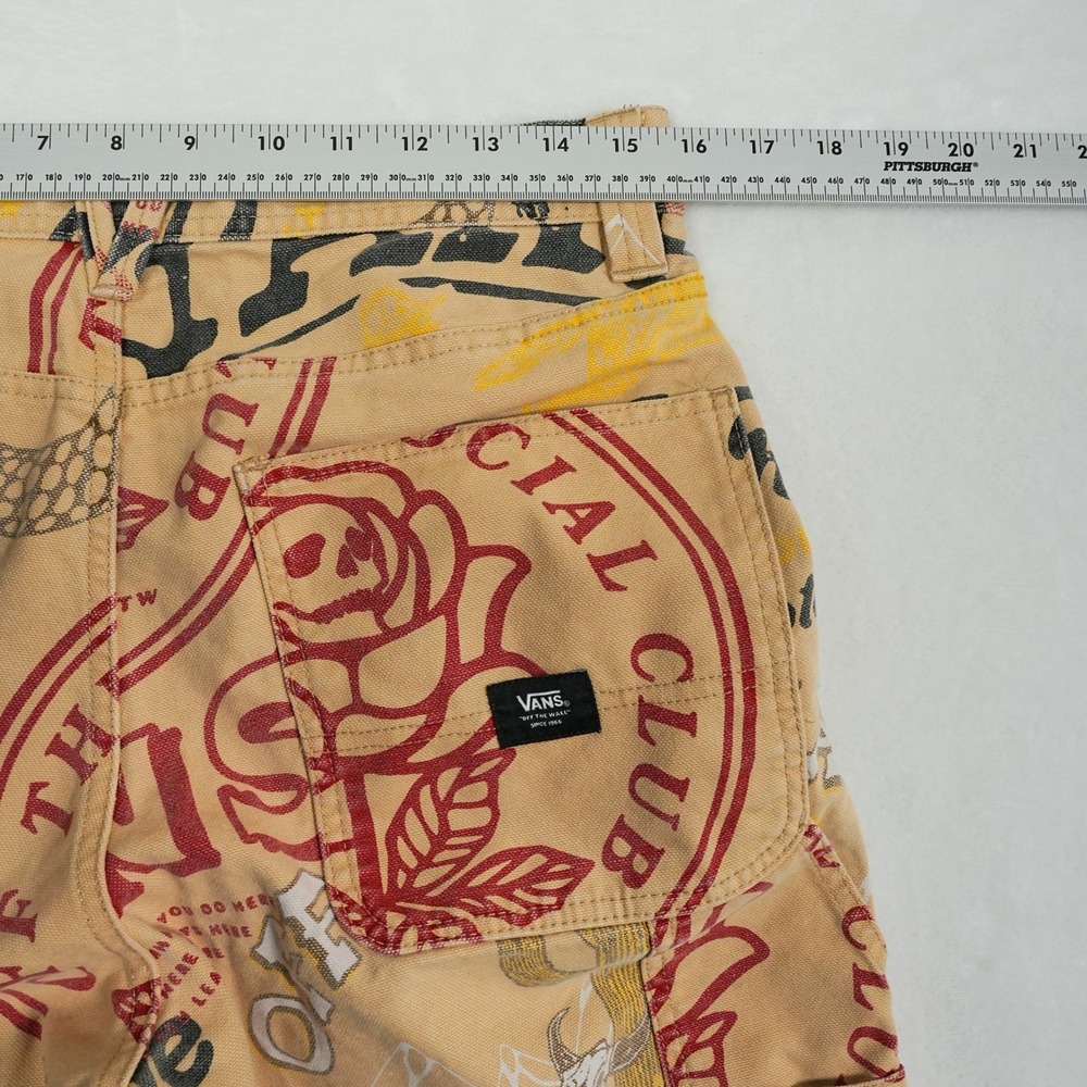 Vans Drill Chore Carpenter Pants Mens 30x31 Tan Graphic Print Loose Fit - Picture 5 of 10